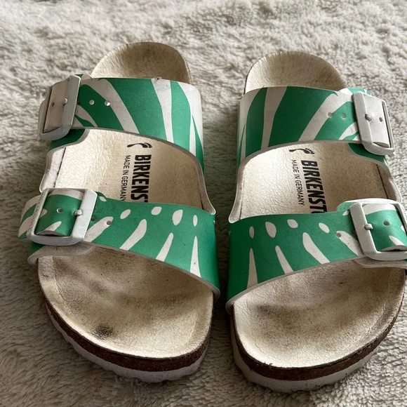 Birkenstock Woman’s Green Leaf Print Sandals - Picture 3 of 8